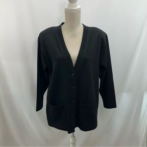 Vintage Hunt Club Black Cotton Cardigan Women’s Medium Padded Shoulders V Neck